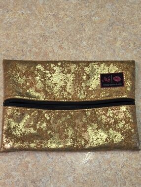 Makeup Junkie Large Gold Metallic Cosmetic Pouch GUC.